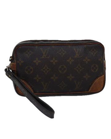LOUIS VUITTON Pochette Voyage Monogram Canvas Clutch Bag Brown