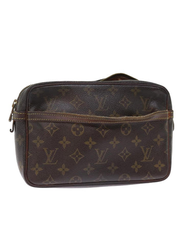LOUIS VUITTON Pochette Voyage Clutch Bag Brown Monogram Canvas Leather