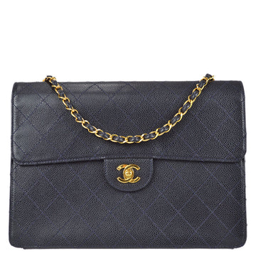 Chanel 1997-1999 Navy Caviar Classic Flap Chain Shoulder Bag