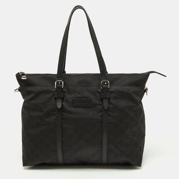 Gucci  Gg Nylon And Leather Top Zip Tote