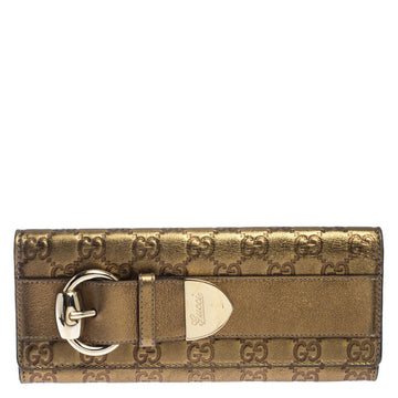 Gucci Gold Guccissima Leather Buckle Continental Wallet..