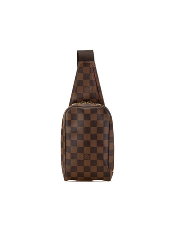 Damier Ebene Canvas Body Bag with Adjustable Strap and Exterior Front Slip Pocket
