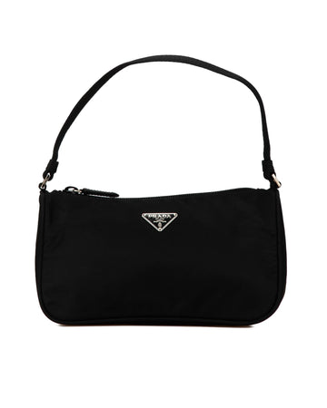 Nylon Shoulder Bag with Flat Strap and Top Zip Closure