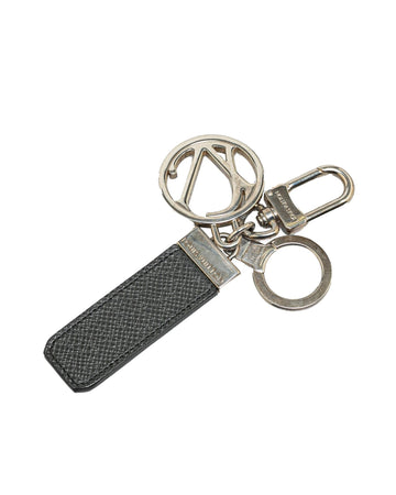 Taiga Leather Bag Charm and Key Holder with Silver-Tone Metal