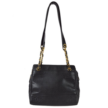 Chanel 1996-1997 Triple CC Shoulder Tote Bag Black Caviar