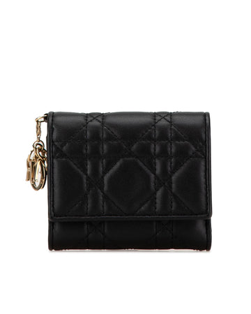 Quilted Leather Flap Wallet with Snap Closure