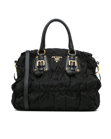 Gaufre Satchel with Rolled Leather Handles and Detachable Strap