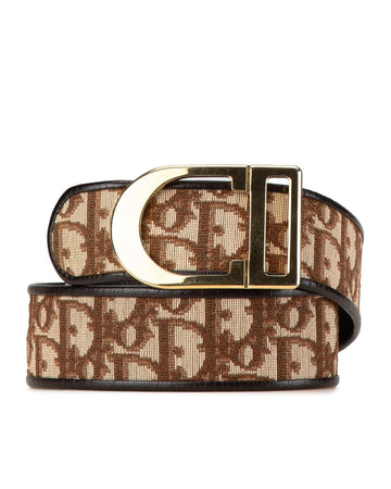 Oblique Canvas Belt with Gold Plated Buckle Closure