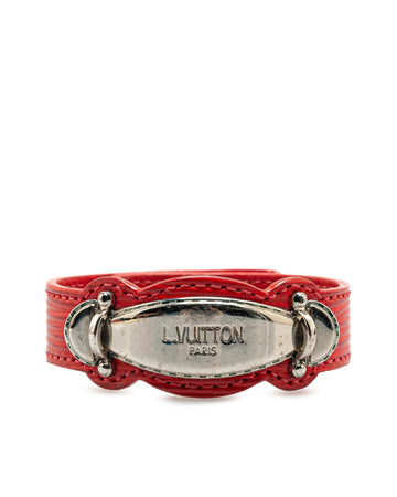 Epi Leather Wrist Strap Bracelet with Silver Tone Hardware and Stud Closure