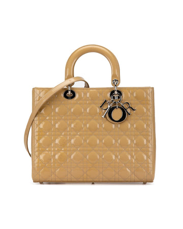 Large Patent Leather Cannage Handbag with Detachable Strap