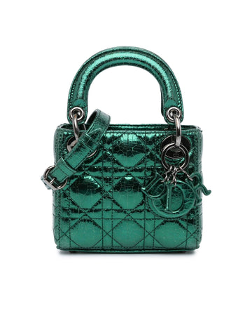 Micro Metallic Crinkled Calfskin Cannage Lady Bag with Detachable Strap