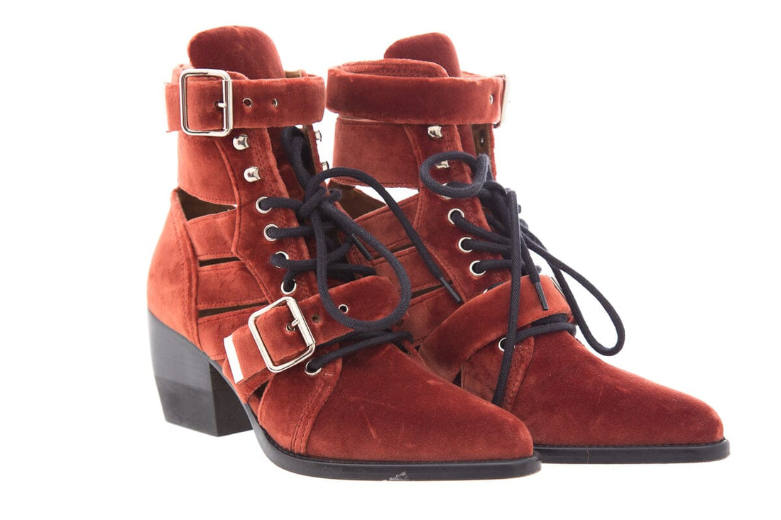 Chloe Red Velvet Rylee Cut Out Booties SZ 37.5