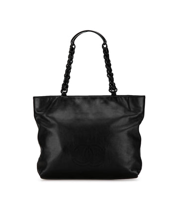Lambskin Chain Tote with Magnetic Closure and Interior Zip Pockets
