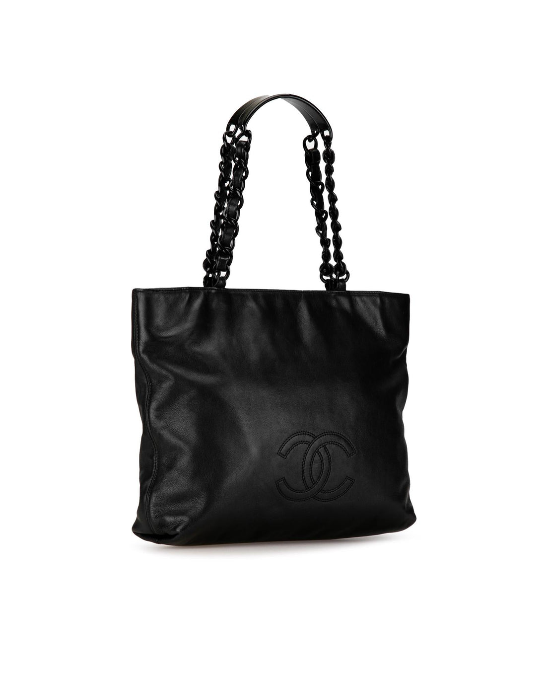 Lambskin Chain Tote with Magnetic Closure and Interior Zip Pockets