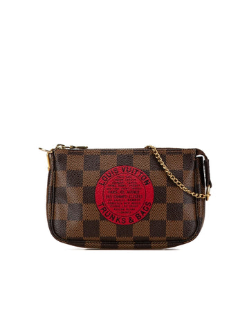 Damier Ebene Canvas Mini Pochette with Gold-Tone Chain Strap