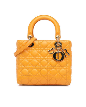 Medium Lambskin Quilted Leather Bag with Detachable Strap and Top Zip Closure