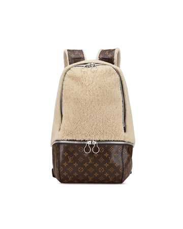 Monogram Shearling Backpack with Adjustable Straps and Multiple Pockets