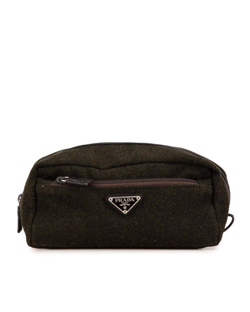 Wool Pouch with Top Zip and Exterior Pocket