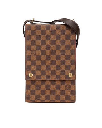 Damier Ebene Canvas Shoulder Bag with Leather Strap