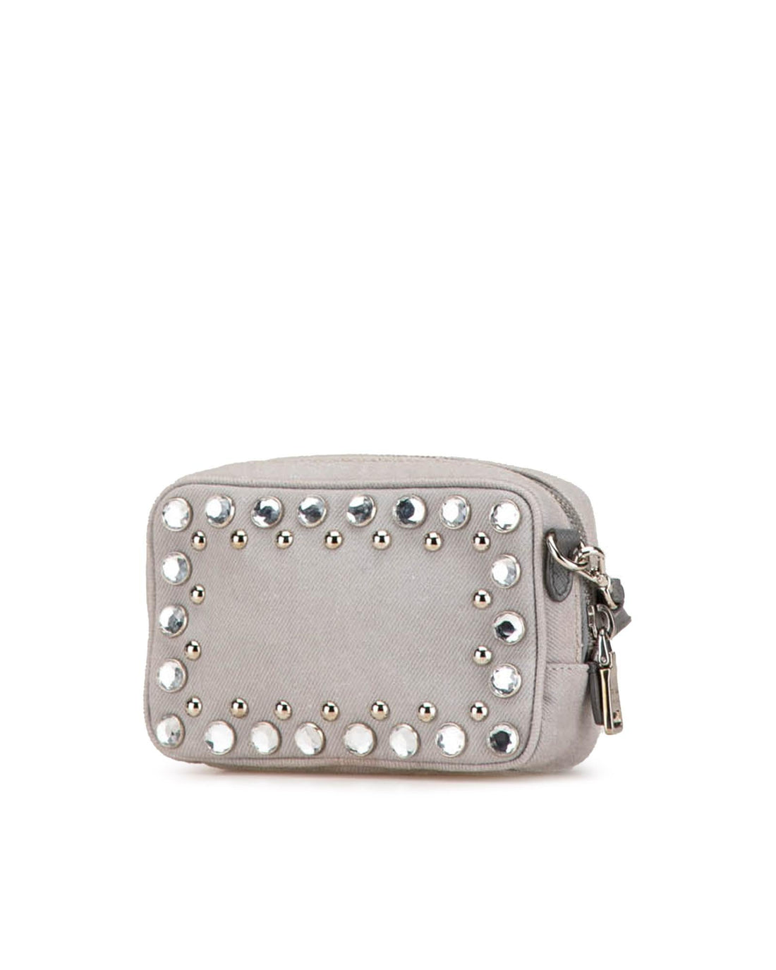 Studded Embellished Denim Camera Crossbody Bag with Adjustable Leather Strap