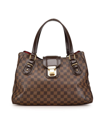 Damier Ebene Canvas Leather Trim Tote Bag with Open Top and Push Lock Closure
