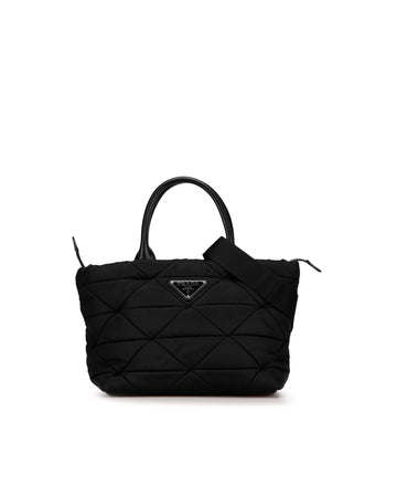 Nylon Padded Satchel with Leather Handles and Detachable Shoulder Strap