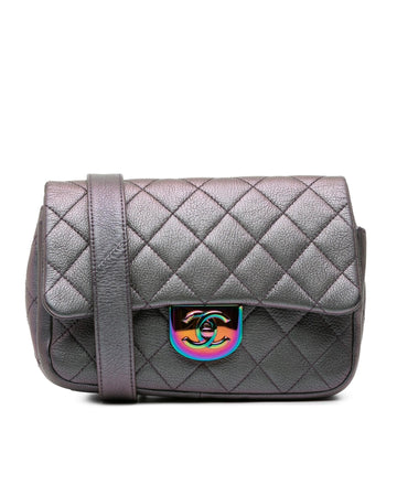 Small Iridescent Goatskin Double Carry Waist Chain Flap Satchel