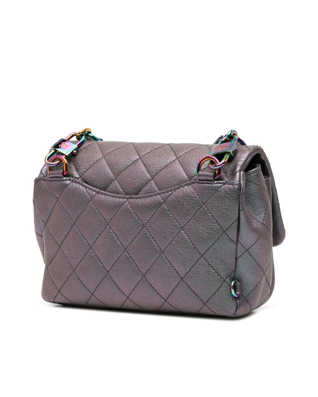 Small Iridescent Goatskin Double Carry Waist Chain Flap Satchel