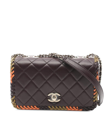 Quilted Lambskin Whipstitch Flap Shoulder Bag