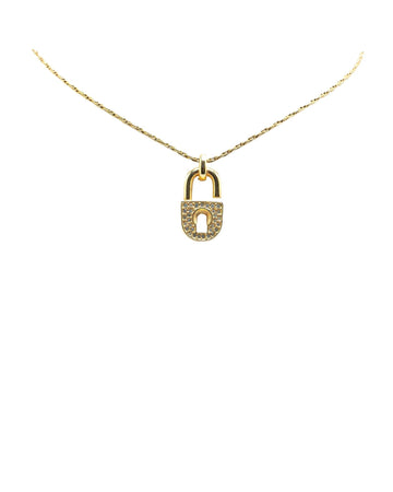 Gold Plated Rhinestones Padlock Pendant Necklace