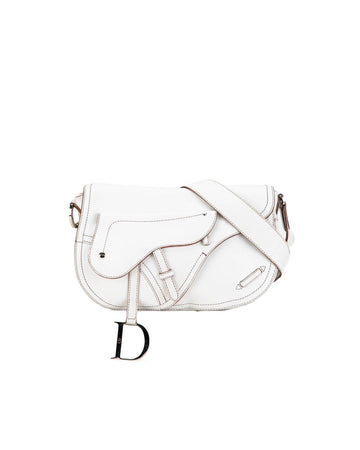 Calfskin Double Saddle Crossbody Bag with Adjustable Strap and Multiple Pockets