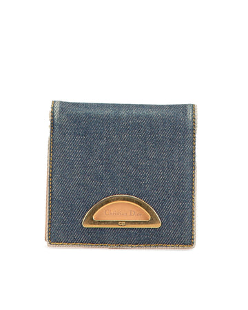 Denim Bifold Wallet with Snap Button Closure and Interior Compartments