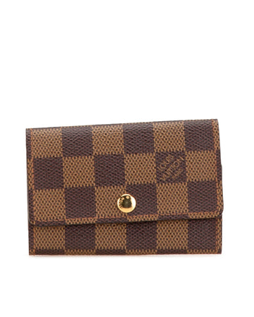 Damier Ebene Canvas 6 Key Holder with Snap Closure and Gold Tone Rings