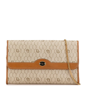 Honeycomb Canvas Chain Shoulder Bag with Leather Trim and Gold-Toned Chain Strap