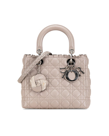 Quilted Lambskin Ruffle Trim Top Handle Bag with Detachable Strap