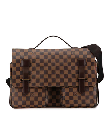 Damier Ebene Canvas Broadway Bag with Leather Top Handle and Adjustable Strap