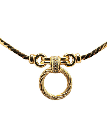 Gold Plated Rhinestone Pendant Necklace with Clasp Closure