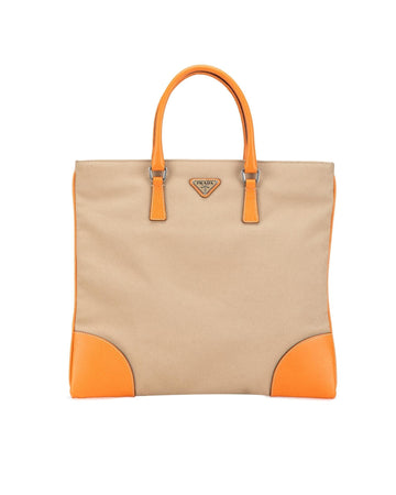 Canvas Tote with Leather Trim and Multiple Pockets