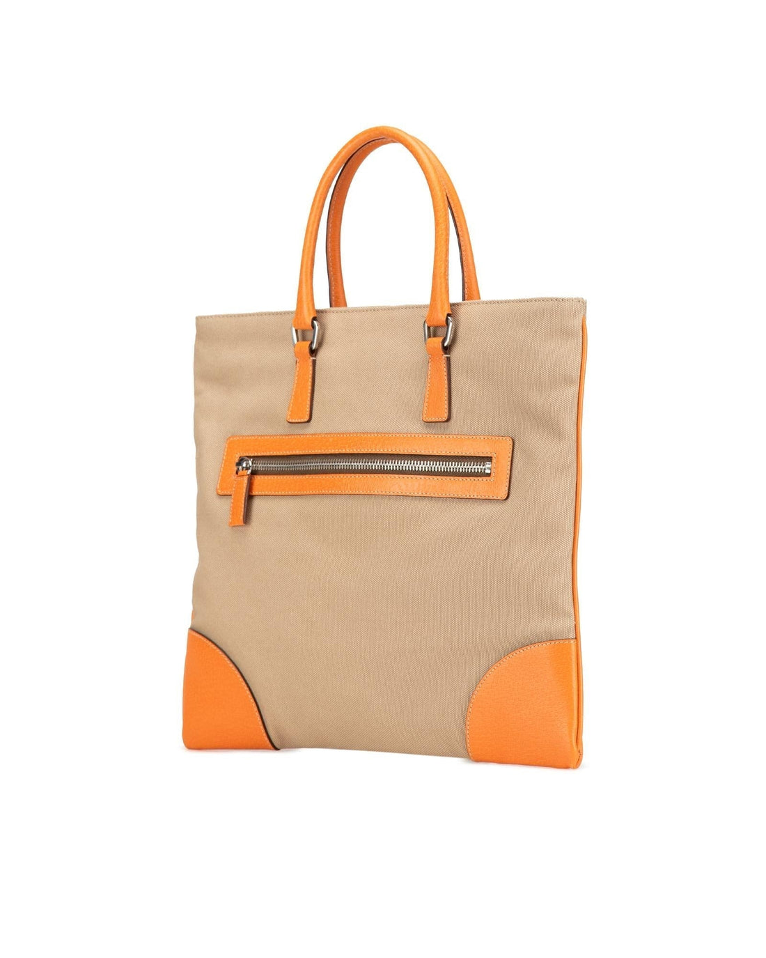 Canvas Tote with Leather Trim and Multiple Pockets