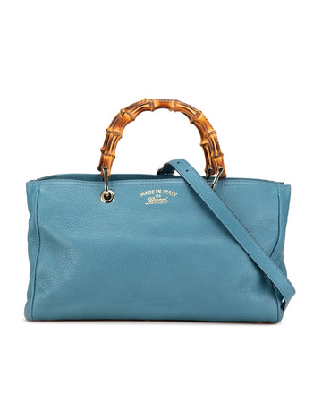Medium Calfskin Bamboo Shopper Satchel with Leather Body and Bamboo Top Handles
