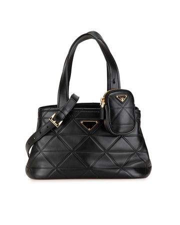 Small Quilted Lambskin Satchel with Detachable Strap and Zip Pouch