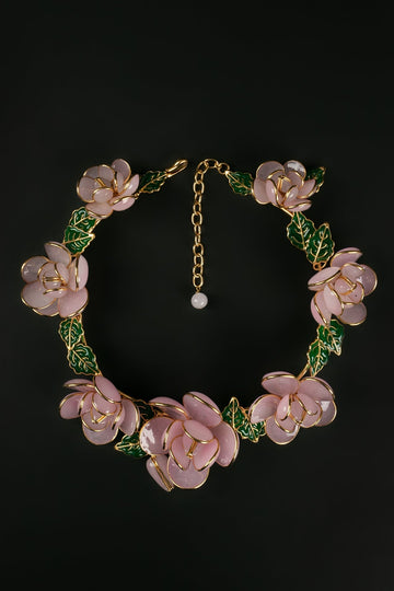 Collier en pâte de verre rose Augustine