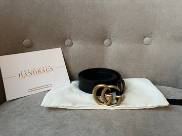 Gucci GG Marmont Black Leather Belt with Gold Buckle (RRP £340)