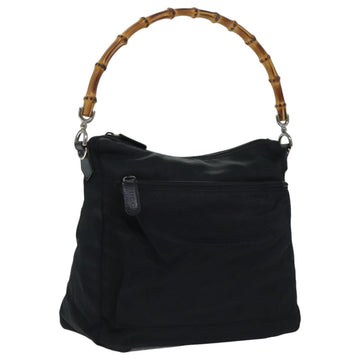 Bamboo Handle Shoulder Bag Black Nylon