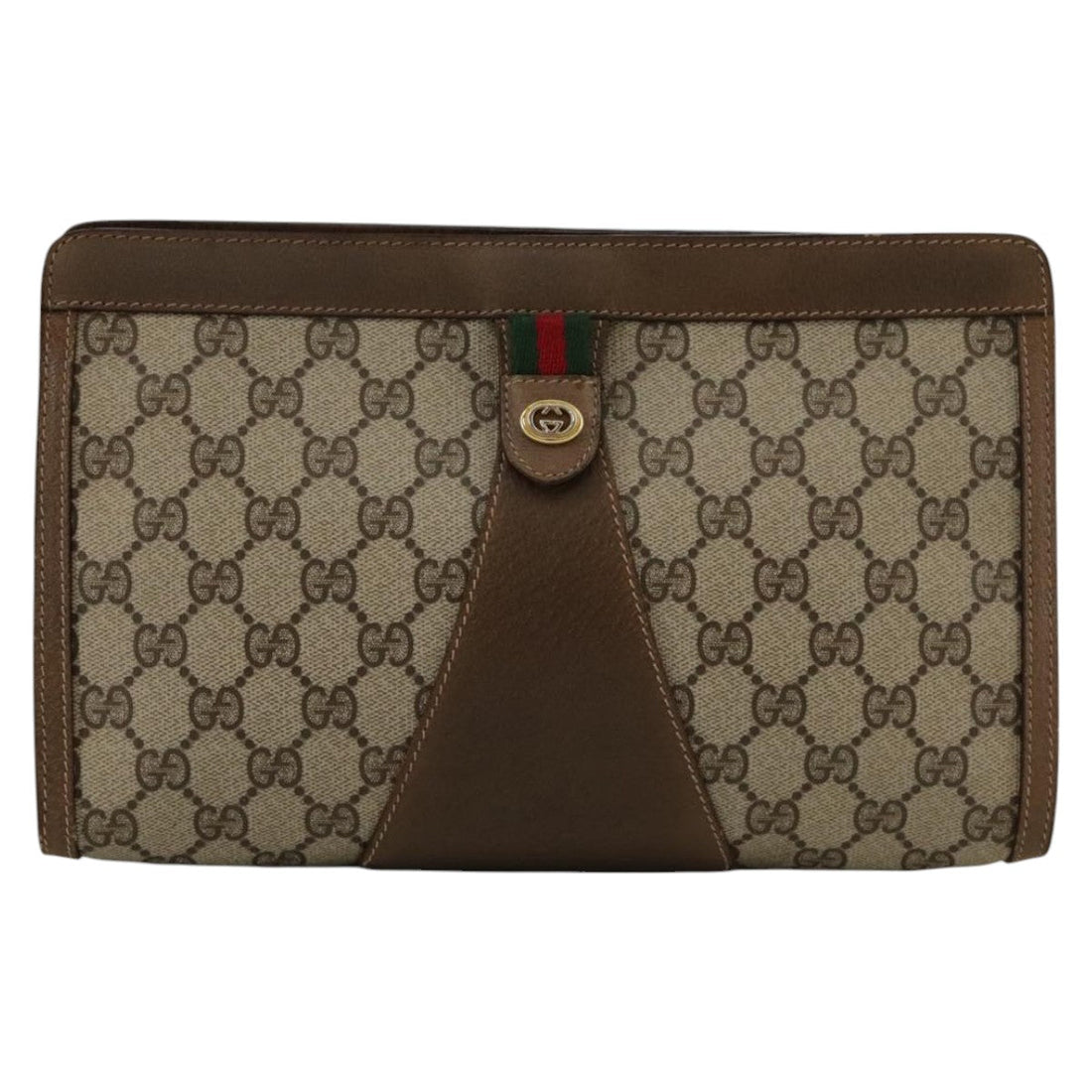 Vintage GG Supreme Clutch Brown Leather