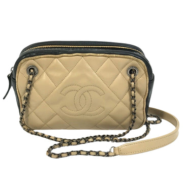 Mini Chain Bag Beige Quilted Lambskin