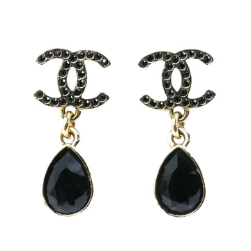 CC Logo Teardrop Earrings Black Crystal