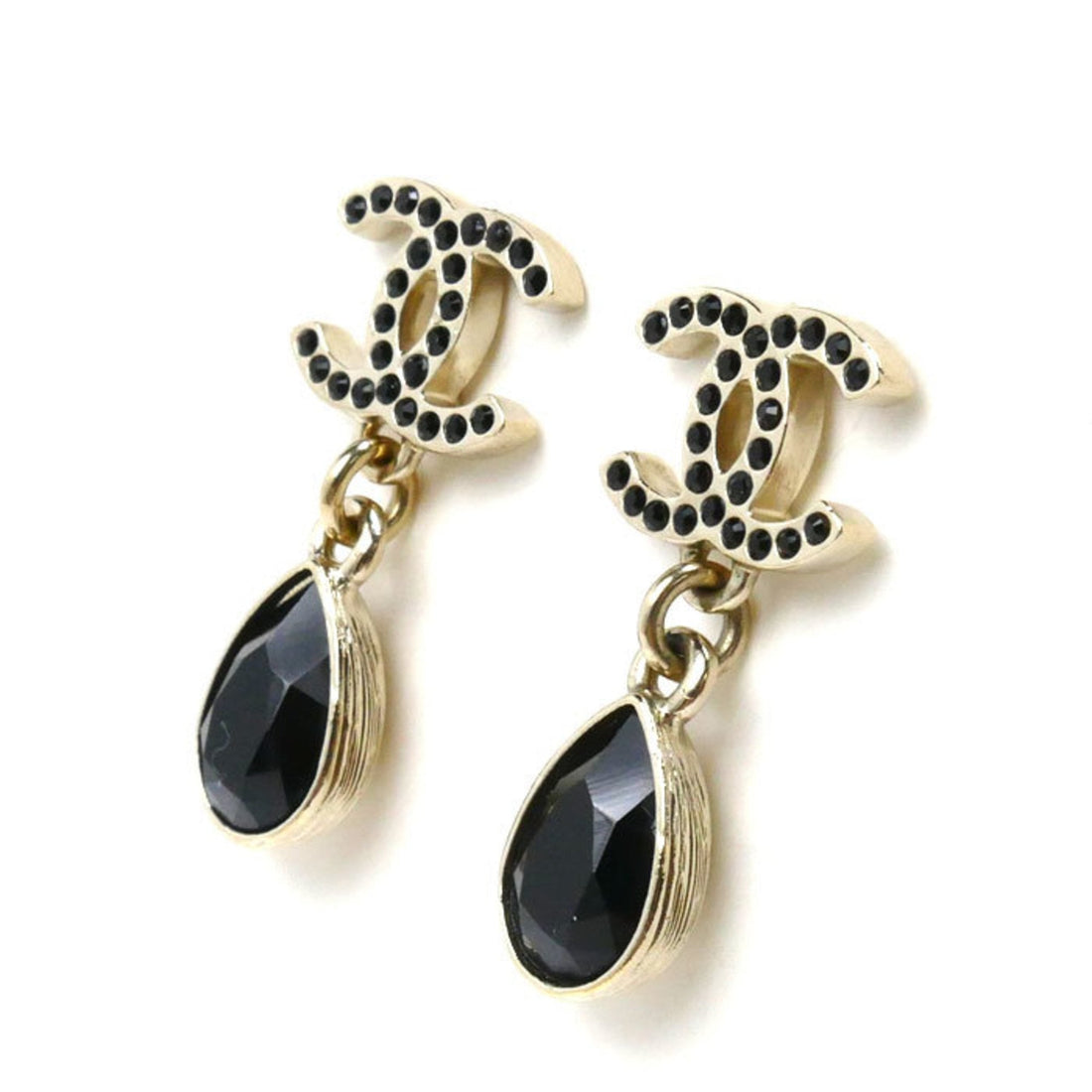 CC Logo Teardrop Earrings Black Crystal