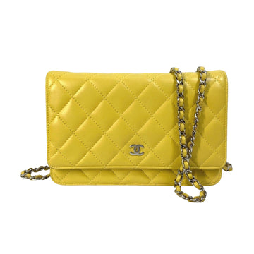 Classic Wallet on Chain Yellow Quilted Lambskin