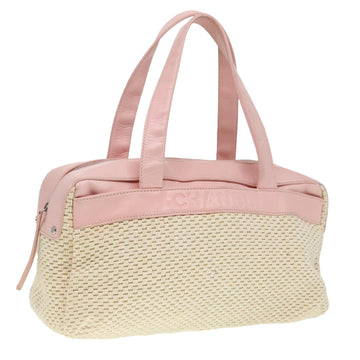 Raffia Leather Handbag Pink Tote